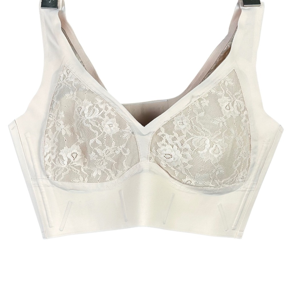 Cream Floral Lace Longline Wireless Full Coverage Support Bra Size 38/85